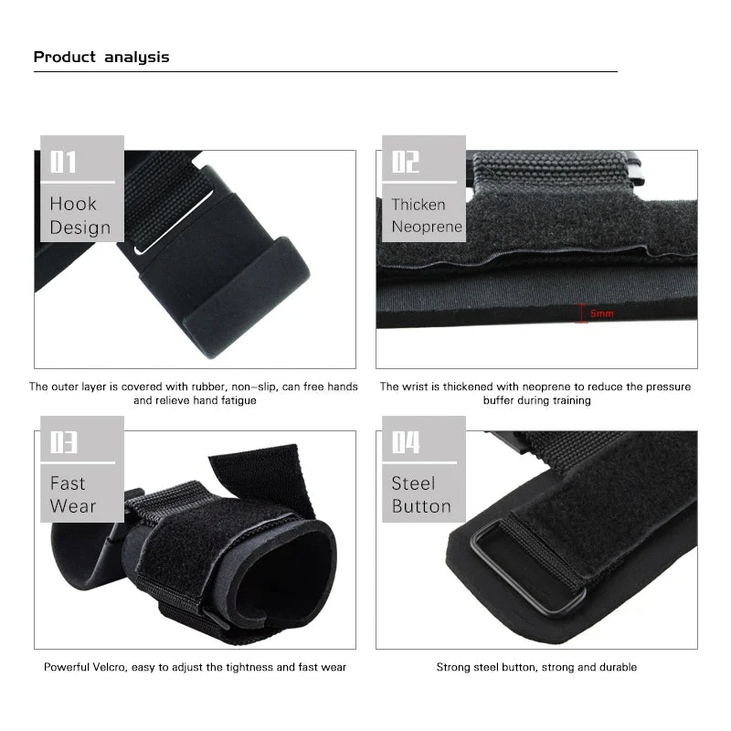 Weight Lifting Hooks with Wrist Straps