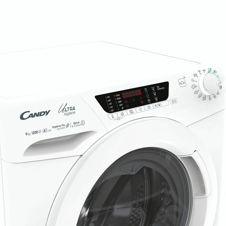 Candy Ultra Hygiene Ultra, Lavatrice Carica Frontale 9 KG, 10% più efficente della classe A, 1200 giri, Bianco, Inverter, Wi-Fi, Ciclo Igiene, HE 1294TWM6/1-S