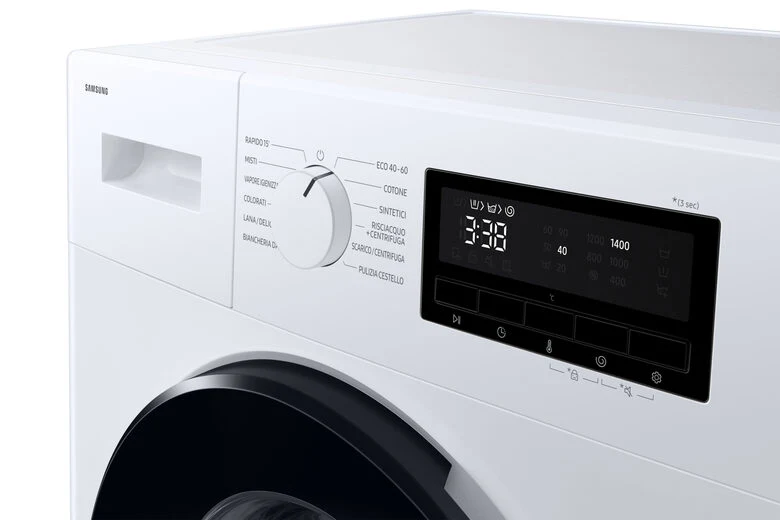 Samsung WW80FG3M05AWET Serie 3000 Lavatrice Slim A Libera Installazione 8 Kg, 1400 Giri, Vapore Igienizzante, Classe A, Bianco