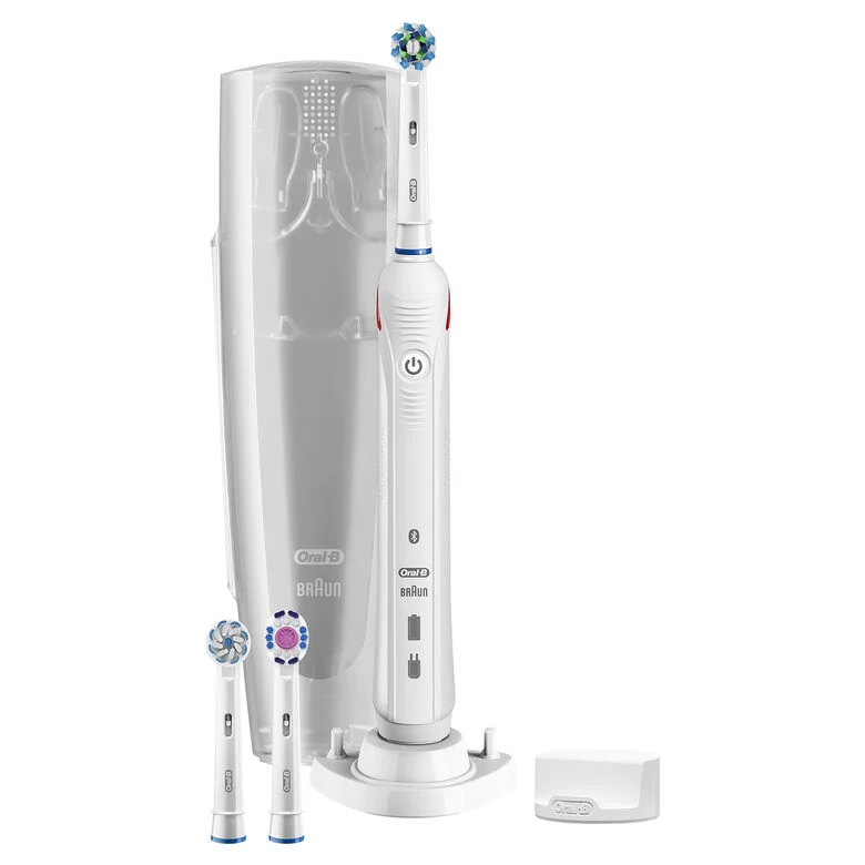 Oral-B Spazzolino Elettrico Ricaricabile Smart 5 5100S CrossAction, 1 Bianco Manico Connesso, 5 Modalità Tra Cui Sbiancante, Denti Sensibili E Protezione Gengive, 3 Testine Custodia da viagg