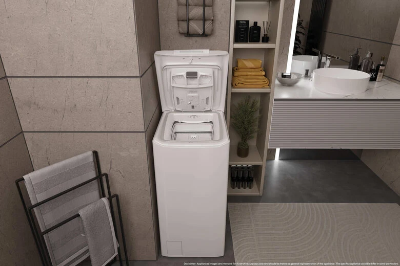 Haier T Series 7, Lavatrice Carica dall'alto 7 KG, 15% più efficente della classe A, 1200 giri, Bianco, Inverter, Vapore, THASN276TM7-S