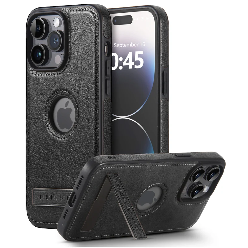 Leather-Texture Stand Case for iPhone 15 Pro Max