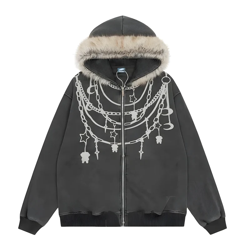 Plush-Collar Hooded Jacket