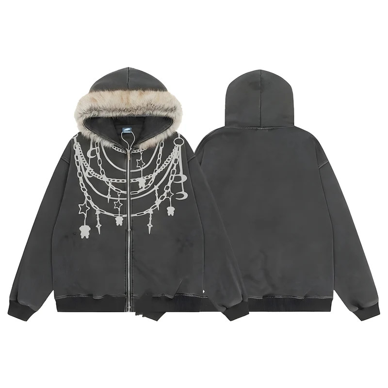 Plush-Collar Hooded Jacket