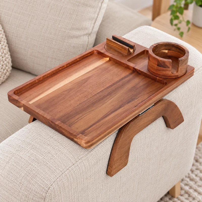 Wooden Sofa-Arm Tray Table