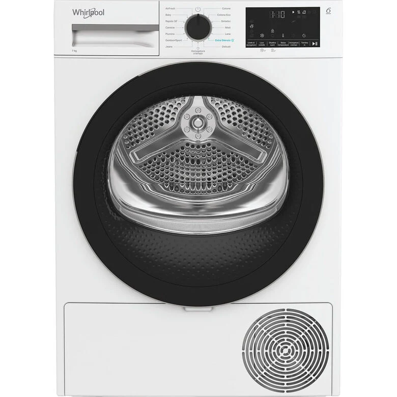 Whirlpool C WD R47M WBS IT, Capacità 7kg, classe C, colore White, Display digitale XL, porta nera, Slim | Profondità mobile: 46 cm, Wi-Fi