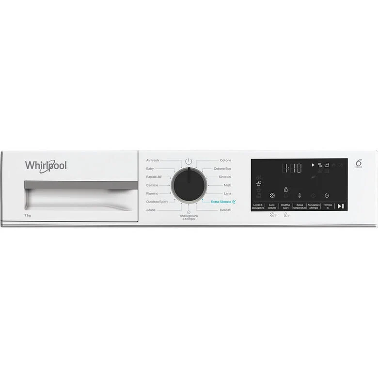 Whirlpool C WD R47M WBS IT, Capacità 7kg, classe C, colore White, Display digitale XL, porta nera, Slim | Profondità mobile: 46 cm, Wi-Fi