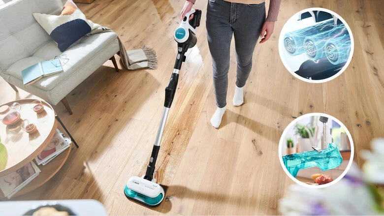 Bosch Scopa elettrica lavapavimenti 2in1 Unlimited 7 ProHygienic Aqua Bianco