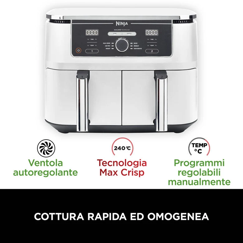 Ninja AF400EU Doppia 9,5 L Indipendente 2470 W Friggitrice ad aria calda Bianco