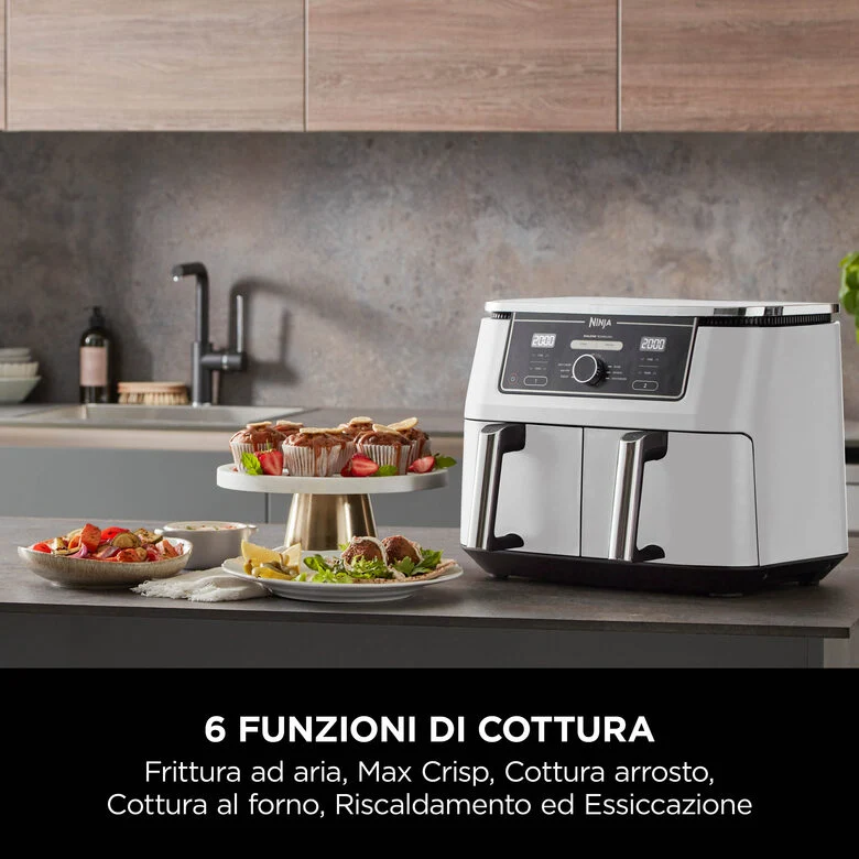 Ninja AF400EU Doppia 9,5 L Indipendente 2470 W Friggitrice ad aria calda Bianco