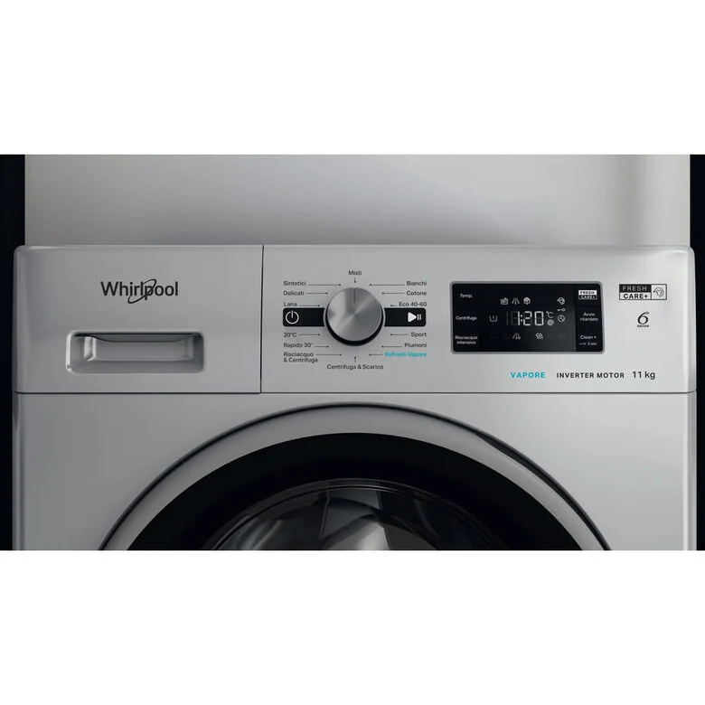 Whirlpool FFB 116 SILVER IT Lavatrice A Libera Installazione 11 Kg, 1400 Giri, Tecnologia 6° Senso, FreshCare+, Igiene Vapore, Classe A, Argento