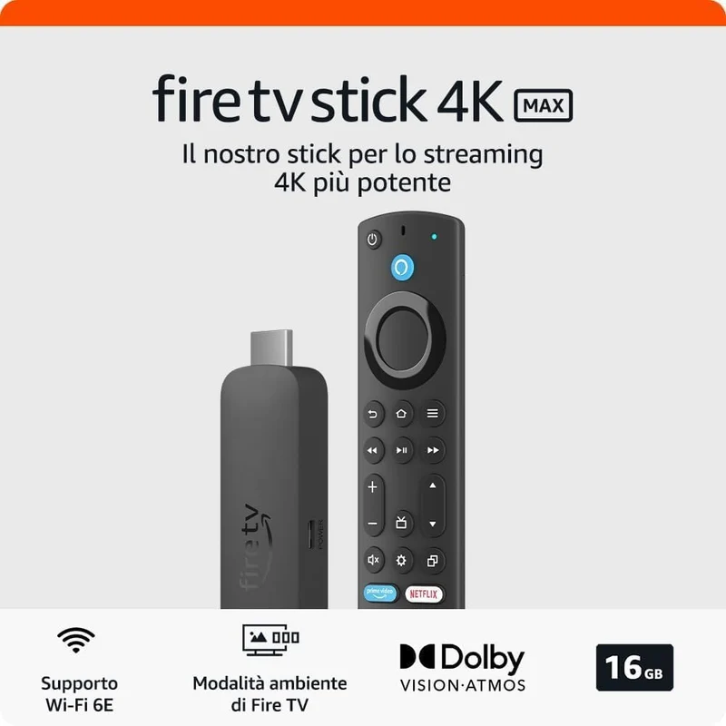Amazon Fire Tv Stick 4K MAX (Wi-Fi 6E) Telecomando Vocale Alexa Android Dolby Vision