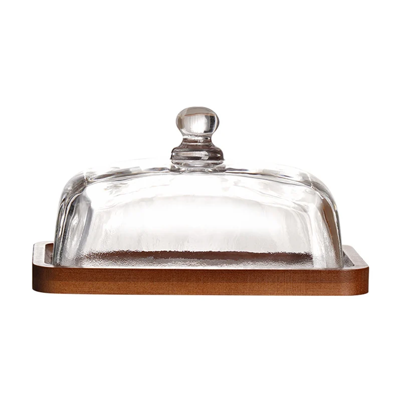 Glass Butter Dish with Wooden Base