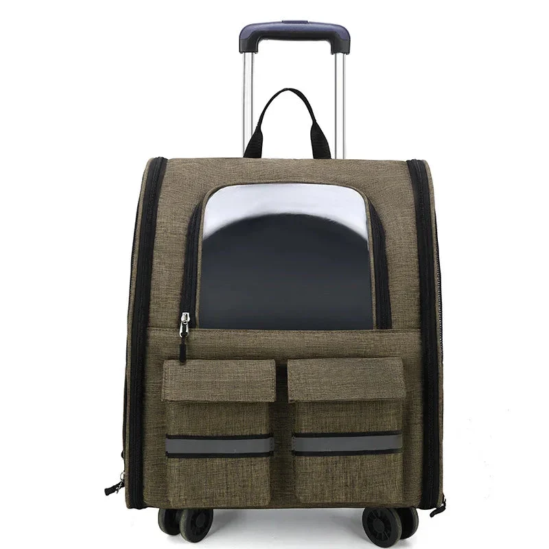 Double Shoulder Pull Rod Breathable Foldable Pet Cat Dog Bag Backpack
