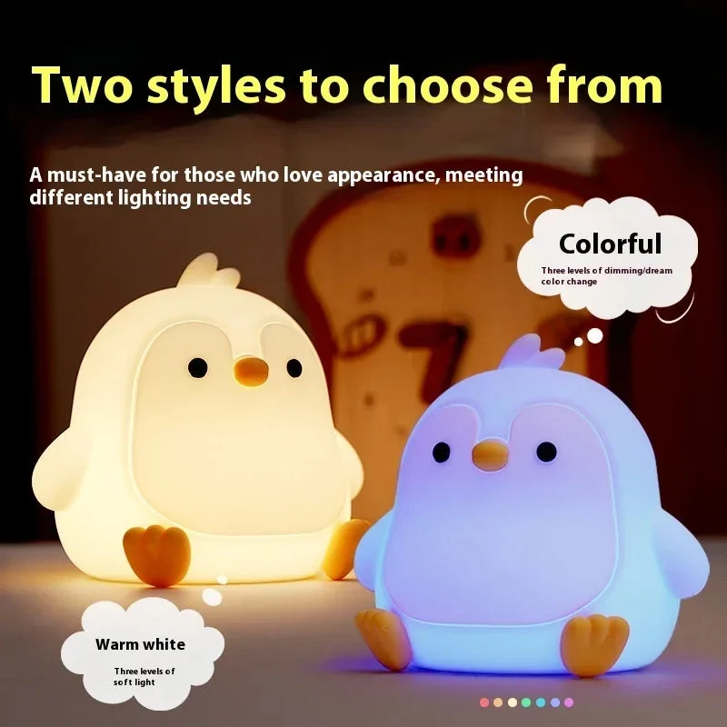 Baby Penguin Small Night Bedroom Bedside Silicone Pat Table Lamp