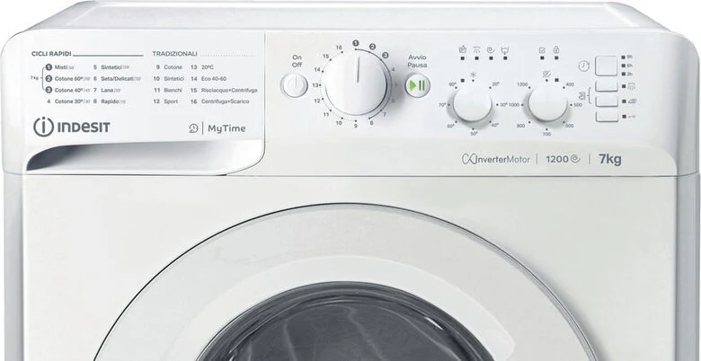 Indesit MTWC 71296 W IT Lavatrice A Libera Installazione 7 Kg, 1200 Giri, Motore Inverter, Blocco Tasti, Partenza Ritardata, Classe A, Bianco