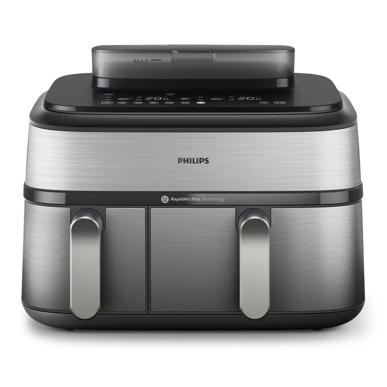 Philips NA555/00 Friggitrice ad Aria doppio cestello con cottura a vapore, 5000 series, 9 litri, 19 metodi di cottura, App per ricette