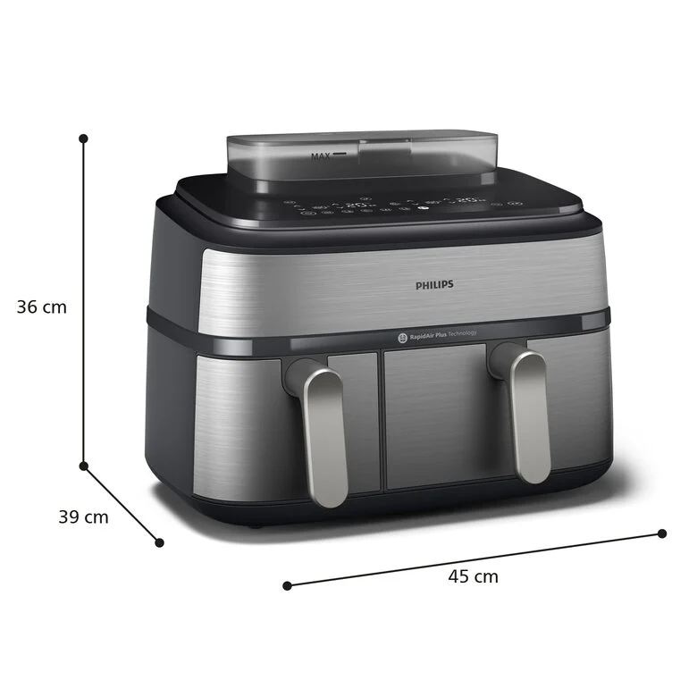 Philips NA555/00 Friggitrice ad Aria doppio cestello con cottura a vapore, 5000 series, 9 litri, 19 metodi di cottura, App per ricette