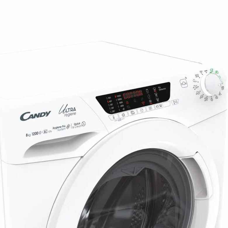 Candy Ultra Hygiene Ultra, Lavatrice Carica Frontale 8 KG, 10% più efficente della classe A, 1200 giri, Bianco, Inverter, Wi-Fi, Ciclo Igiene, HE 1284TWM6/1-S