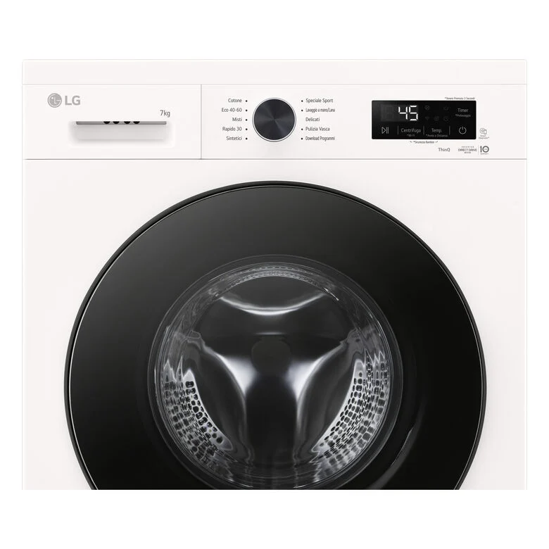 LG F2NX10S7NWB Lavatrice A Libera Installazione 7 Kg, 1200 Giri, Motore Direct Drive Inverter, Filtro Ispezionabile, Classe A, Bianco