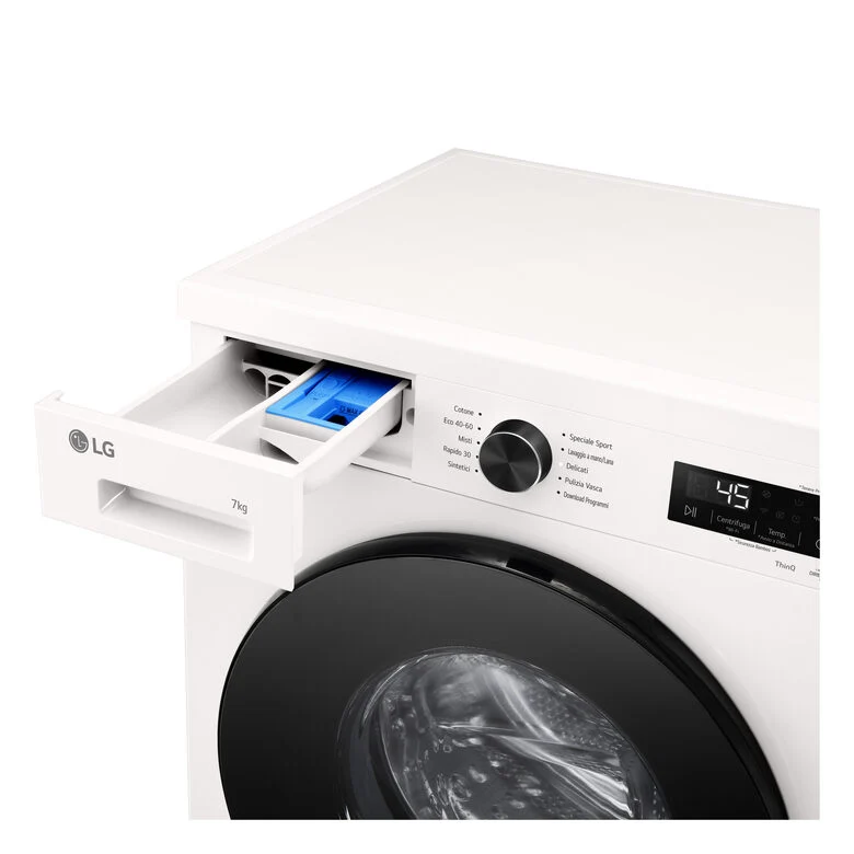 LG F2NX10S7NWB Lavatrice A Libera Installazione 7 Kg, 1200 Giri, Motore Direct Drive Inverter, Filtro Ispezionabile, Classe A, Bianco