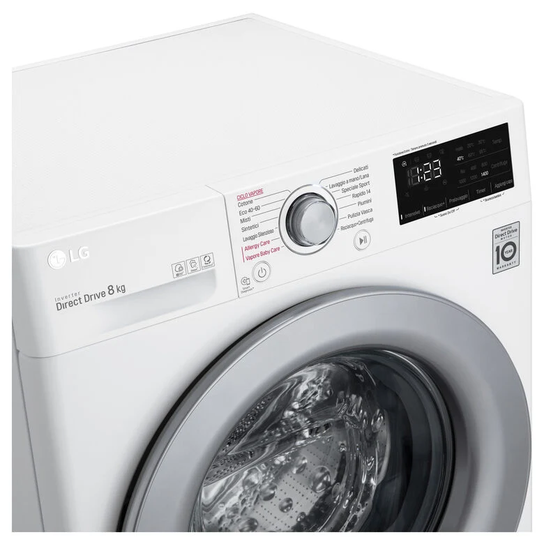 LG F2WV3S7S4E Serie V3 Lavatrice Slim A Libera Installazione 7 Kg, 1200 Giri, AI DD™, Lavaggio A Vapore, Inverter Direct Drive, Classe D, Bianco