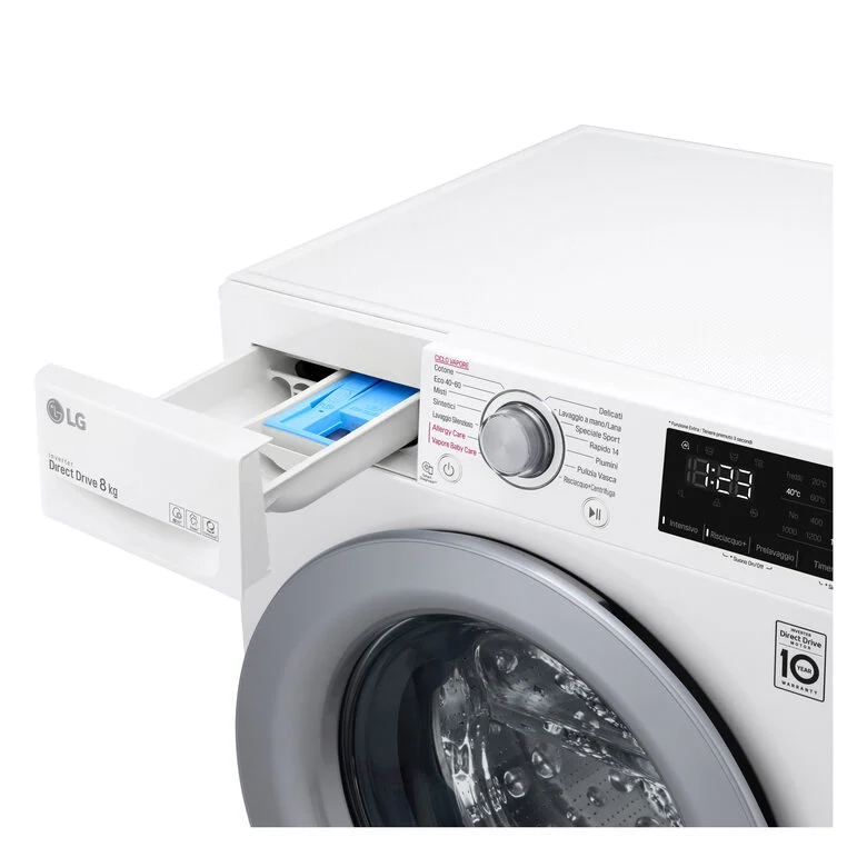 LG F2WV3S7S4E Serie V3 Lavatrice Slim A Libera Installazione 7 Kg, 1200 Giri, AI DD™, Lavaggio A Vapore, Inverter Direct Drive, Classe D, Bianco