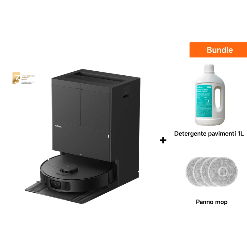 Dreame MOVA E50 Ultra Robot Aspirapolvere Nero + Panni per mocio + 1L Detergente per Pavimenti