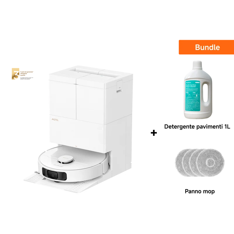 Dreame MOVA E50 Pro Ultra Robot Aspirapolvere Bianco + Panni per mocio + 1L Detergente per Pavimenti