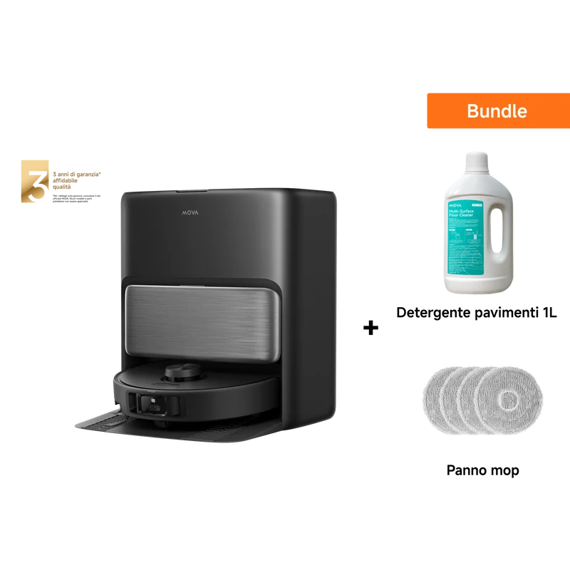 Robot aspirapolvere Dreame MOVA P70 Pro Ultra Nero + Panni per mocio + 1L Detergente per Pavimenti