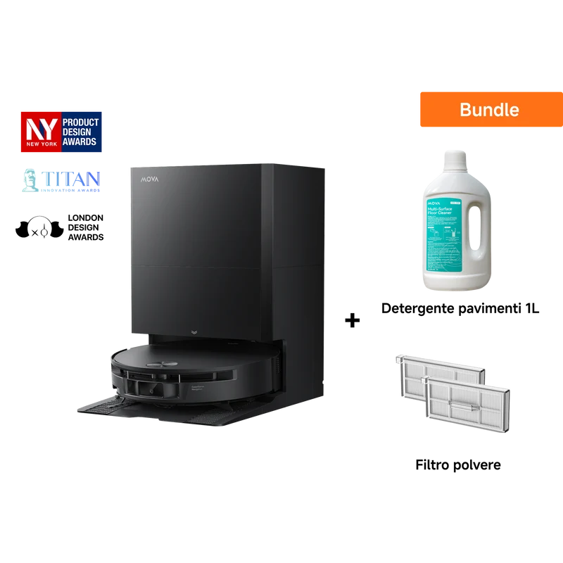 Dreame MOVA S70 Roller Robot Aspirapolvere Nero+ Sacchetto della polvere + 1L Detergente per Pavimenti