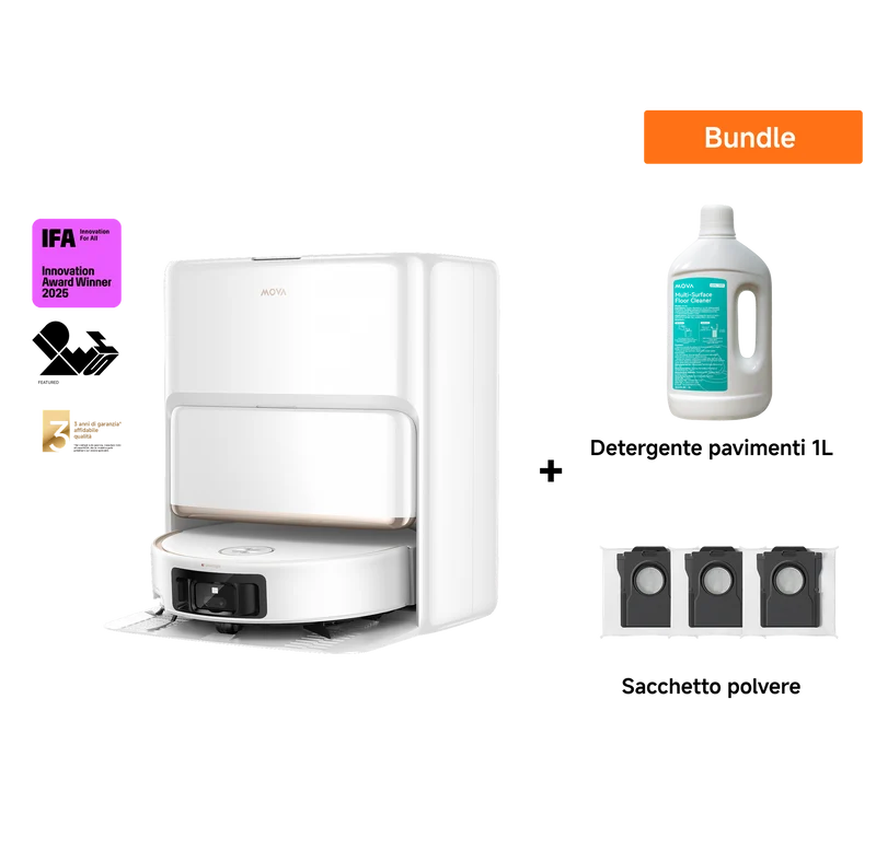 Dreame MOVA Z60 Ultra Roller Complete Robot aspirapolvere Bianco+ Sacchetto della polvere + 1L Detergente per Pavimenti