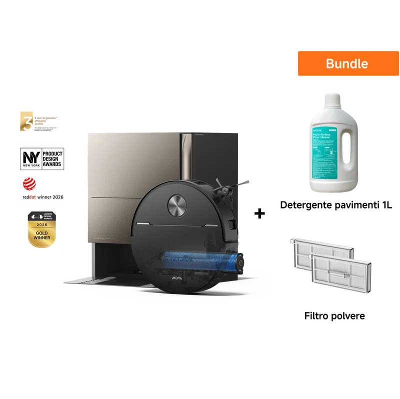 Dreame MOVA Z70 Ultra Roller Complete Robot Aspirapolvere Metallo Spazzolato + 1L Detergente + Filtro del contenitore