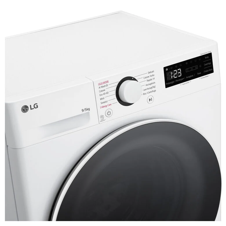 LG D2R5S09TSWW Serie R5 Lavasciuga Slim A Libera Installazione 9/5 Kg, 1200 Giri, AI Dd, AI Wash, TurboWash 360, Vapore, Allergy Care, Classe E, Bianco
