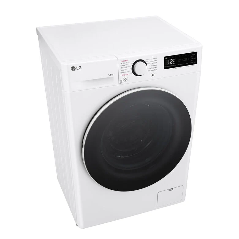 LG D2R5S09TSWW Serie R5 Lavasciuga Slim A Libera Installazione 9/5 Kg, 1200 Giri, AI Dd, AI Wash, TurboWash 360, Vapore, Allergy Care, Classe E, Bianco