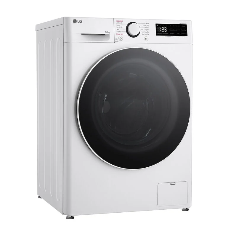 LG D2R5S09TSWW Serie R5 Lavasciuga Slim A Libera Installazione 9/5 Kg, 1200 Giri, AI Dd, AI Wash, TurboWash 360, Vapore, Allergy Care, Classe E, Bianco