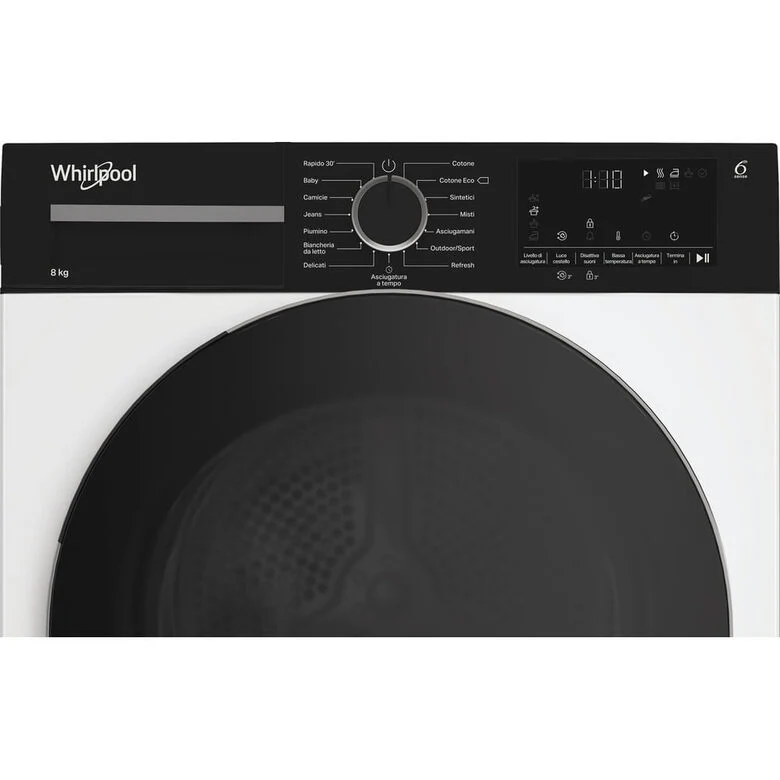 Whirlpool C WSD 83M WBS IT Asciugatrice Slim A Libera Installazione 8 Kg, Motore Inverter, Tecnologia 6° Senso, Display Digitale XL, Classe D, Bianco