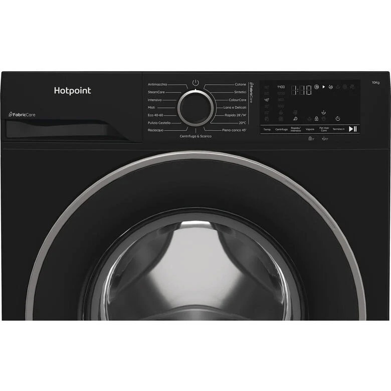 Hotpoint Ariston HB 103B CARE IT Lavatrice A Libera Installazione 10 Kg, 1400 Giri, Display Digitale XL, Vapore, Classe A -30%, Nero