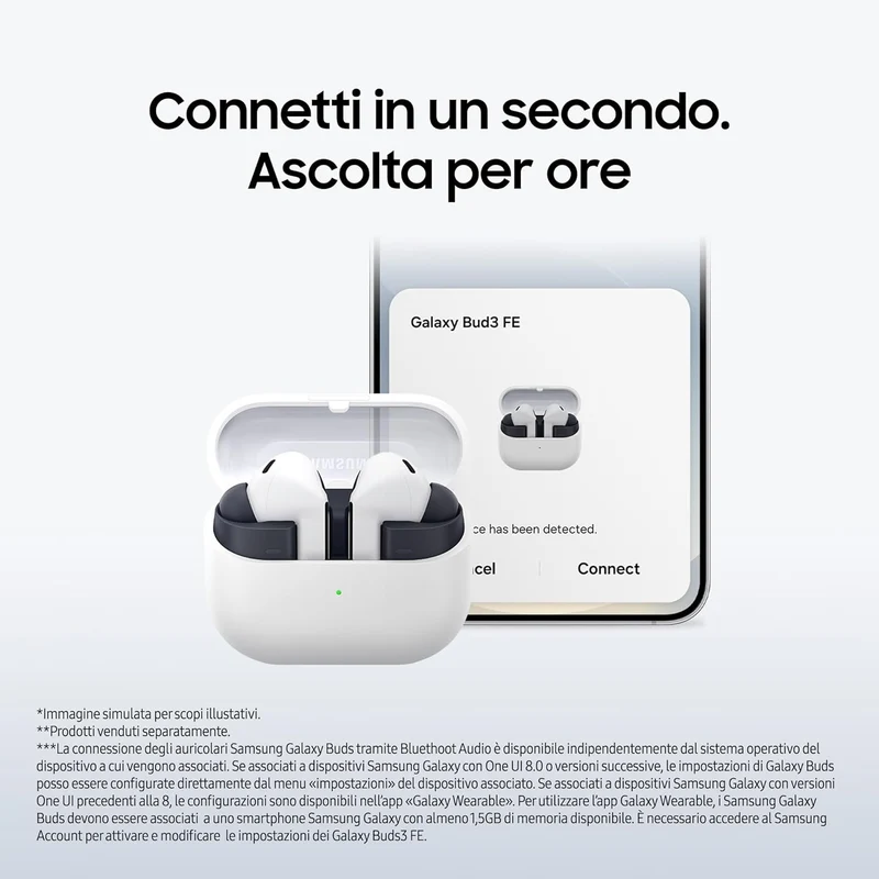 Samsung Buds 3 FE Auricolari Wireless Cuffie Bluetooth Cancellazione Rumore Black