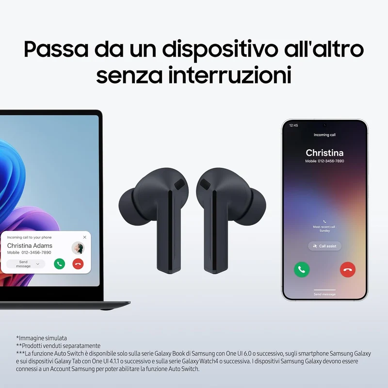 Samsung Buds 3 FE Auricolari Wireless Cuffie Bluetooth Cancellazione Rumore Black