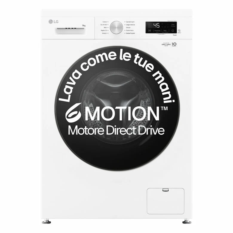 LG F4NX1009NWB Serie X1 Lavatrice Smart A Libera Installazione 9 Kg, 1400 Giri, Wi-Fi, Sistema 6 Motion, Allergy Care, Direct Drive, Classe A, Bianco