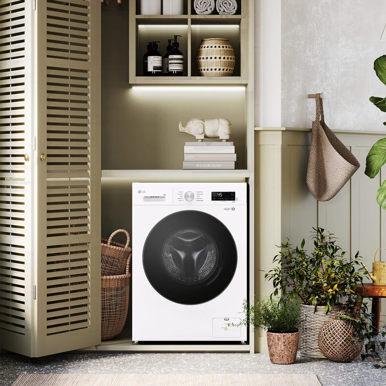 LG F4NX1009NWB Serie X1 Lavatrice Smart A Libera Installazione 9 Kg, 1400 Giri, Wi-Fi, Sistema 6 Motion, Allergy Care, Direct Drive, Classe A, Bianco