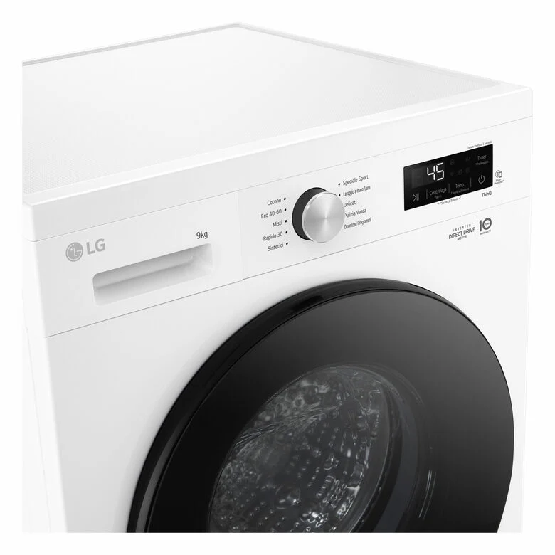 LG F4NX1009NWB Serie X1 Lavatrice Smart A Libera Installazione 9 Kg, 1400 Giri, Wi-Fi, Sistema 6 Motion, Allergy Care, Direct Drive, Classe A, Bianco
