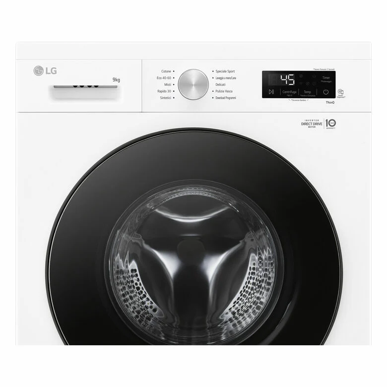 LG F4NX1009NWB Serie X1 Lavatrice Smart A Libera Installazione 9 Kg, 1400 Giri, Wi-Fi, Sistema 6 Motion, Allergy Care, Direct Drive, Classe A, Bianco