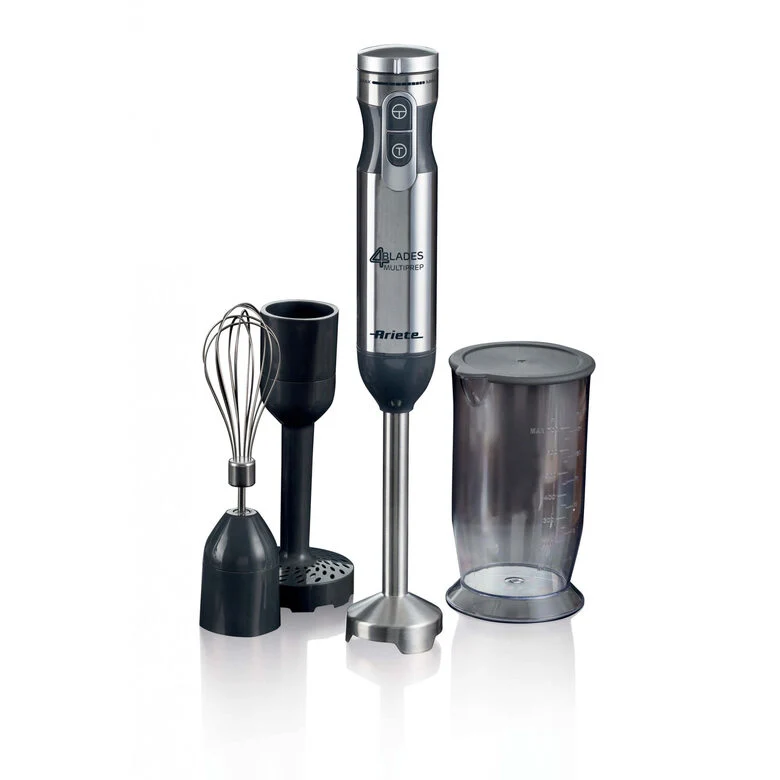 Ariete 898/1 4 Blades Multiprep 7in1, Frullatore a immersione, 7 funzioni, 1000W, 10 velocità + turbo, Capacità 2 L, Accessori inclusi, Silver