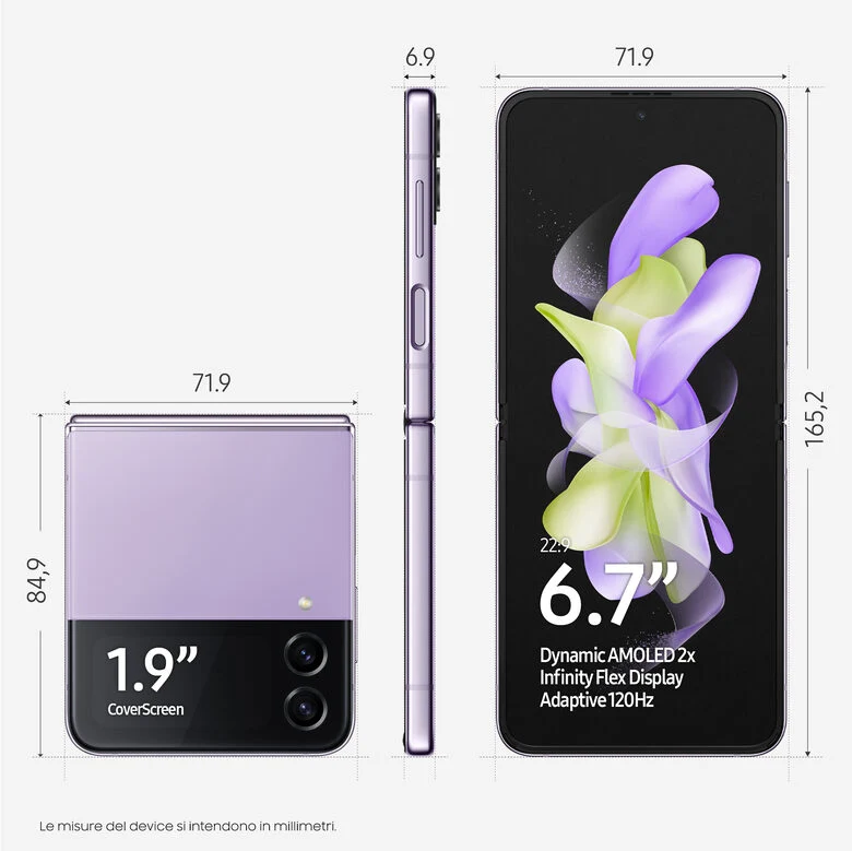 Samsung Galaxy Z Flip4 128GB Bora Purple RAM 8GB Display 1,9" Super AMOLED/6,7" Dynamic AMOLED 2X