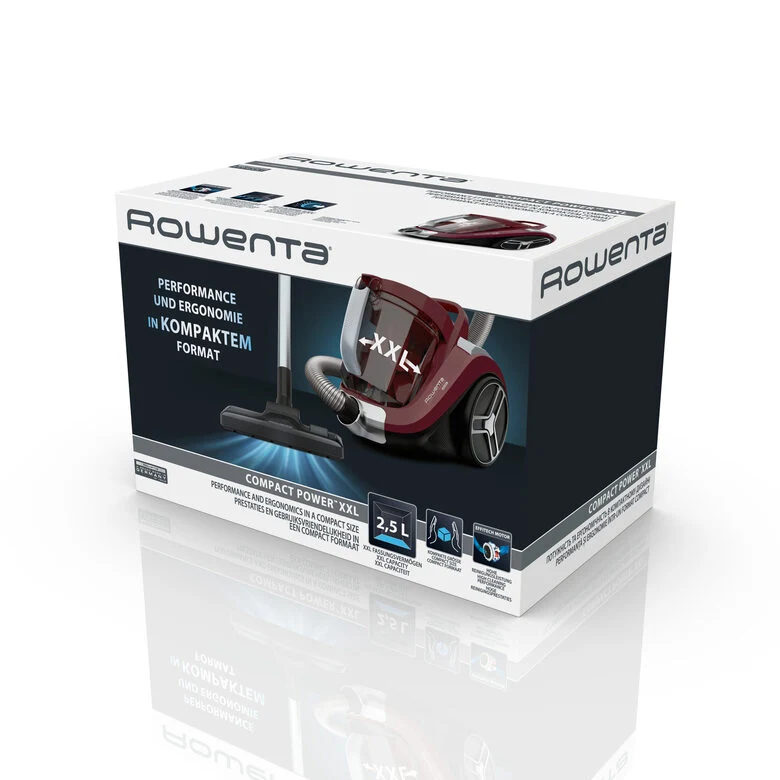 Rowenta Compact Power RO4873 Aspirapolvere a Traino Senza Sacco, capacità Contenitore Polvere XXL, Tecnologia Ciclonica, Design Compatto, Animal Care Kit, 550 W, 75 Decibel, Porpora