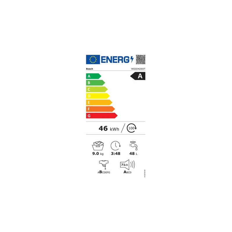 Bosch WGG04200IT - Lavatrice a carica Frontale, Serie 4, 9 Kg, 1200 Giri, Inverter, Classe A