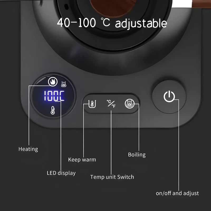 Wood-Accent Temperature-Control Gooseneck Kettle