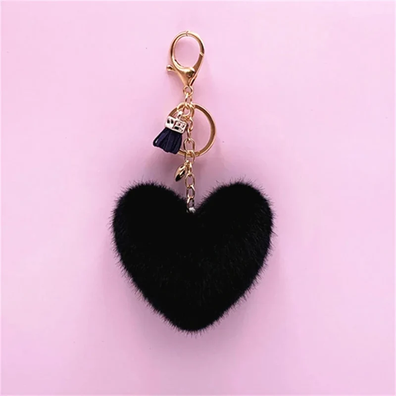 Fluffy Heart Tassel Key Charm